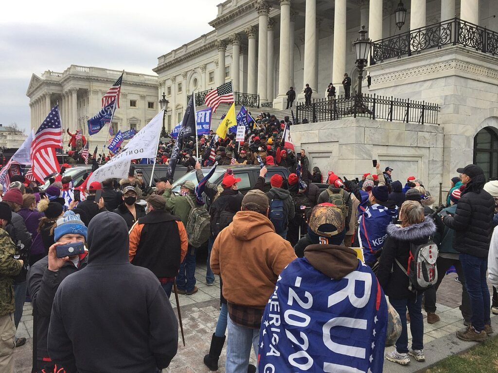 The Donald Trump-inspired riot at the U.S. Capitol on Jan. 6, 2021, ultimately resulted in the death of five people, including two police officers. (Courtesy of Wikimedia Commons)