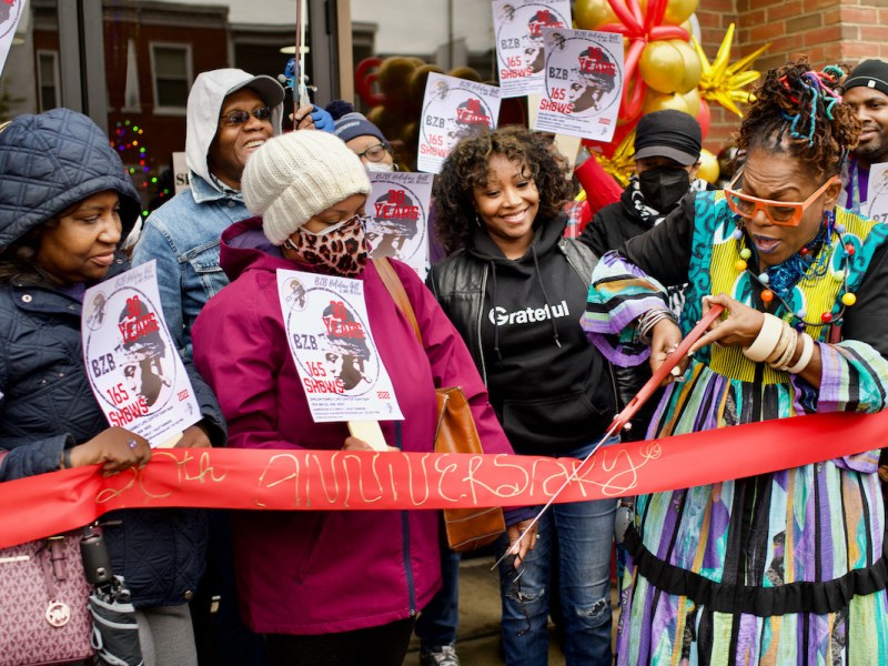Juanita "BZB" Britton cuts the ribbon at the launch of her 30th-anniversary event. (Courtesy of LA Randall)