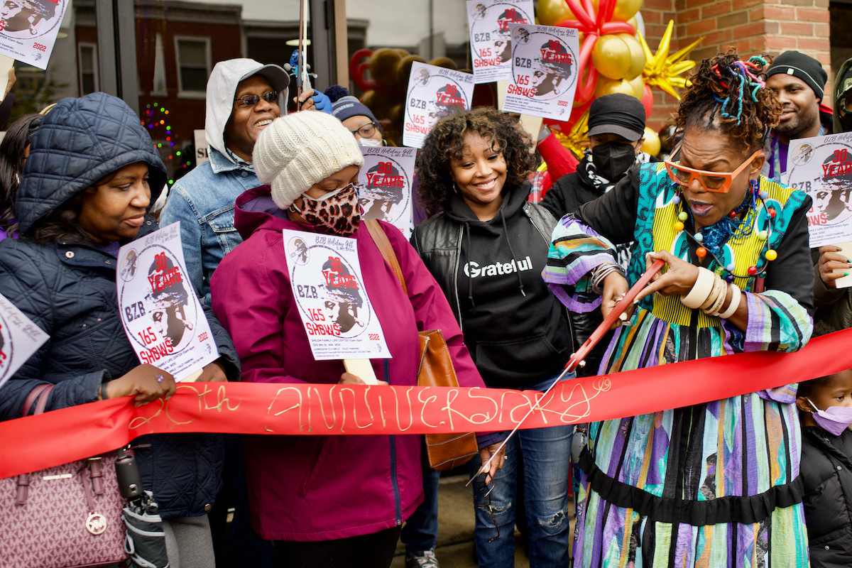 Juanita "BZB" Britton cuts the ribbon at the launch of her 30th-anniversary event. (Courtesy of LA Randall)