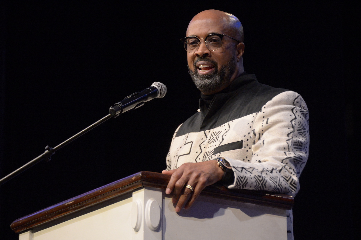 Dr. Frederick D. Haynes III, pastor of the Friendship-West Baptist Church in Dallas, the first Jeremiah Wright Jr. Spiritual Leader-in-Residence at Howard University preaches at Rankin Chapel on Jan. 15. (Roy Lewis/The Washington Informer)