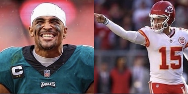 Patrick Mahomes (right), 28, will lead his team, the Kansas City Chiefs and Jalen Hurts, 24, will be the man at the controls for the Philadelphia Eagles. (Courtesy photo)