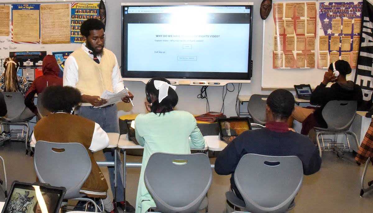 Langston Tingling-Clemmons, affectionately called Mr. TC, is an 8th and 9th grade U.S. history teacher at Jefferson Academy. He graduated from Bucknell University with a bachelor's degree in history and Spanish. He also has a master’s degree from Lehigh University in education. (Robert R. Roberts/The Washington Informer)