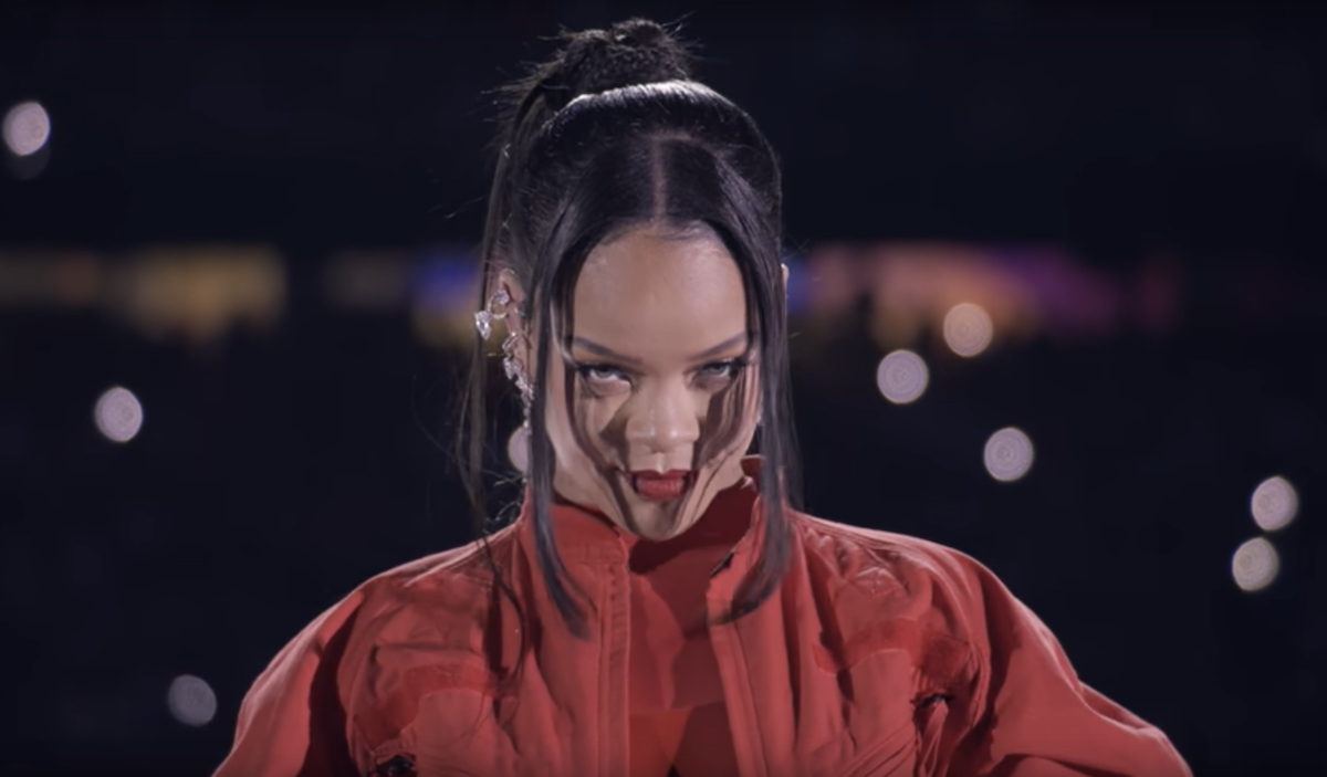 Rihanna performs during the halftime show of Super Bowl LVII in Glendale, Ariz., on Feb. 12.