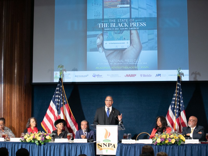 NNPA President and CEO Dr. Benjamin F. Chavis Jr. gives the State of the Black Press Address during 2023 Black Press Week. (Mark Mahoney/Dream in Color)