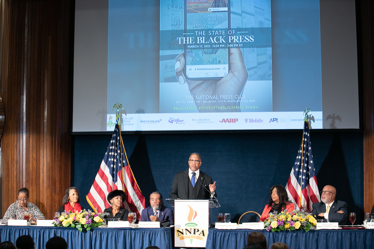NNPA President and CEO Dr. Benjamin F. Chavis Jr. gives the State of the Black Press Address during 2023 Black Press Week. (Mark Mahoney/Dream in Color)