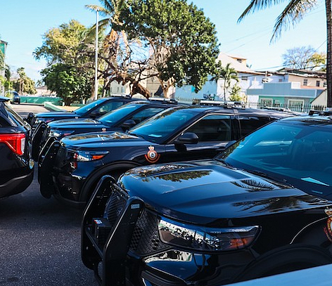 Ten new SUVs donated to the Royal Bahamas Police Force by the United States on display on Friday, March 17 (Courtesy photo)