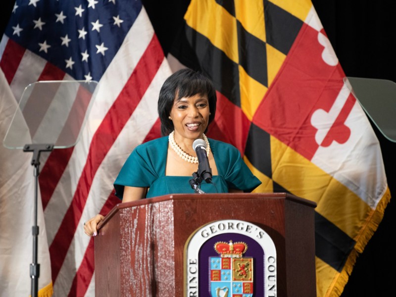 Prince George's County Executive Angela Alsobrooks presents the proposed FY24 budget during the State of the County Budget Address held at the Hotel at UMD on March 15. (Courtesy of the Office of the County Executive)