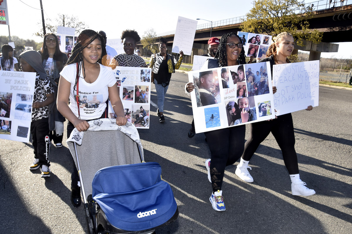 Family and friends of Dalaneo “Debo” Martin march on March 26 from the 3300 block of Benning Road to the 300 block of 36th Street in northeast D.C., where a U.S. Park Police officer shot and killed teen Dalaneo Martin days earlier. (Robert R. Roberts/The Washington Informer)