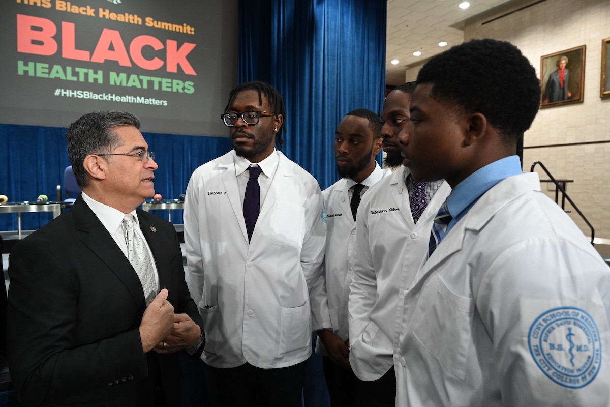 Students from CUNY School of Medicine meet with HHS Secretary Xavier Becerra. (Courtesy of the U.S. Department of Health and Human Services)
