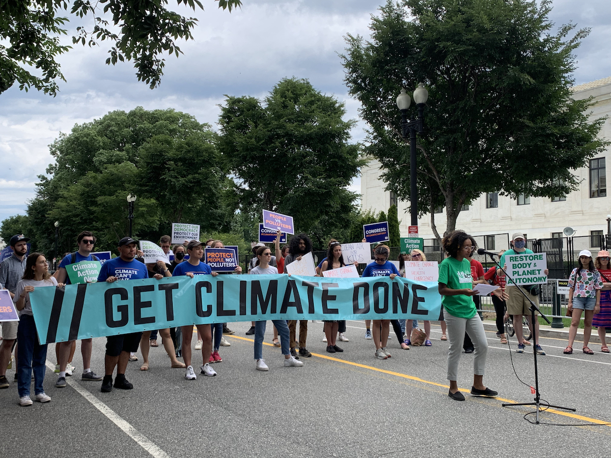 Naadiya Hutchinson speaks at a climate rally in front of the Supreme Court building in D.C. on July 6. (Kayla Benjamin/The Washington Informer)