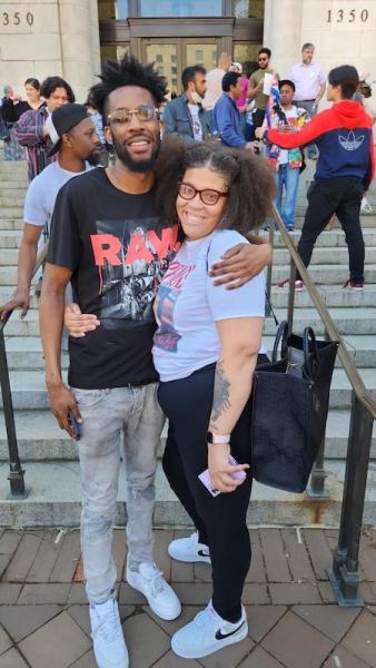 D.C. couple Shaun Stepney and Sunni Stuart, owners of Sunni Teez Kitchen, counted among those who celebrated the passage of the Street Vendor Advancement Amendment Act at the John A. Wilson Building in northwest D.C. on April 4, 2023. (Courtesy photo)