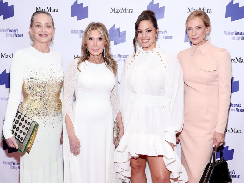 Sharon Stone, Cheri Kaufman, Ashley Graham and Uma Thurman attend the National Women's History Museum's signature Women Making History Awards Gala at The Schuyler at the Hamilton Hotel on March 31, 2023, in Washington, D.C. (Photo by Paul Morigi/Getty Images for National Women's History Museum)