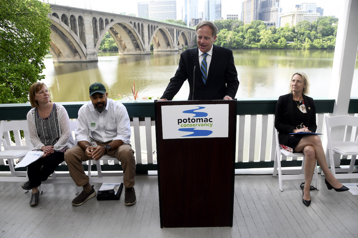Potomac Conservancy President Hedrick Belin announced the results of the organization’s 2023 report card, which gave the Potomac River a “B” grade, during a press conference held May 16 at the Potomac Boat Club. (Robert R. Roberts /The Washington Informer)
