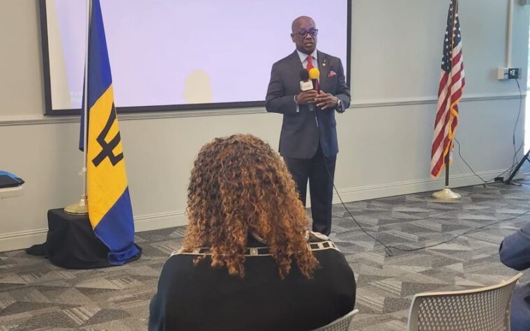 Barbados Ambassador to the United States, and the OAS the Hon. Noel Lynch speaking at BCTA Business Forum in Atlanta on Saturday, May 27. (Courtesy Photo)
