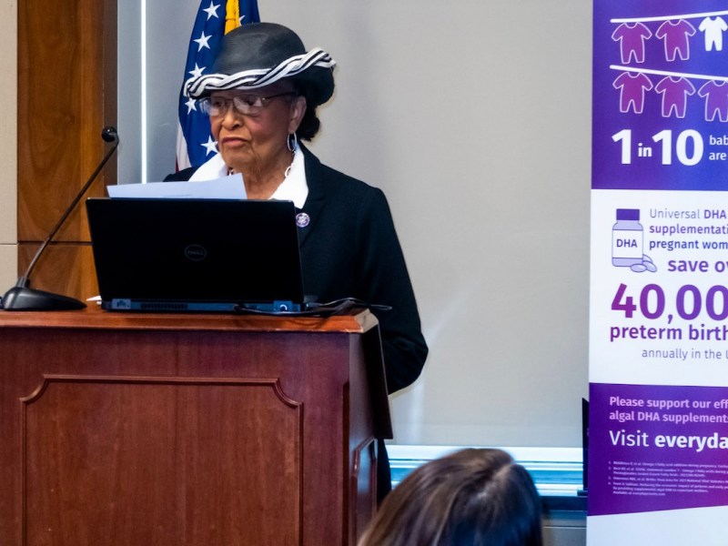 Congresswoman Alma Adams (D-N.C.) speaks during the congressional hearing on Preterm Births and Racial Disparities hosted by DSM, and March of Dimes on April 26, 2023.