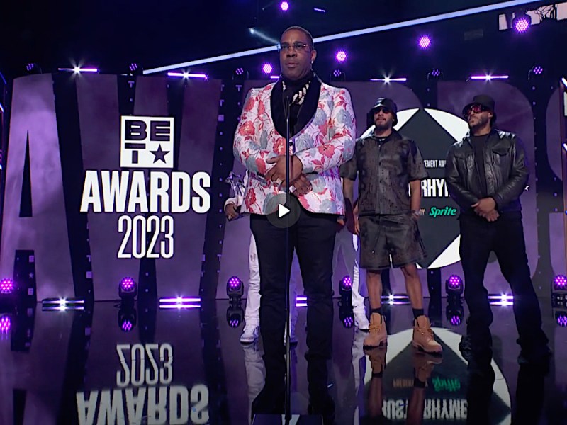 Busta Rhymes accepts the lifetime achievement award at the BET Awards at the Microsoft Theater in Los Angeles on June 25, 2023.