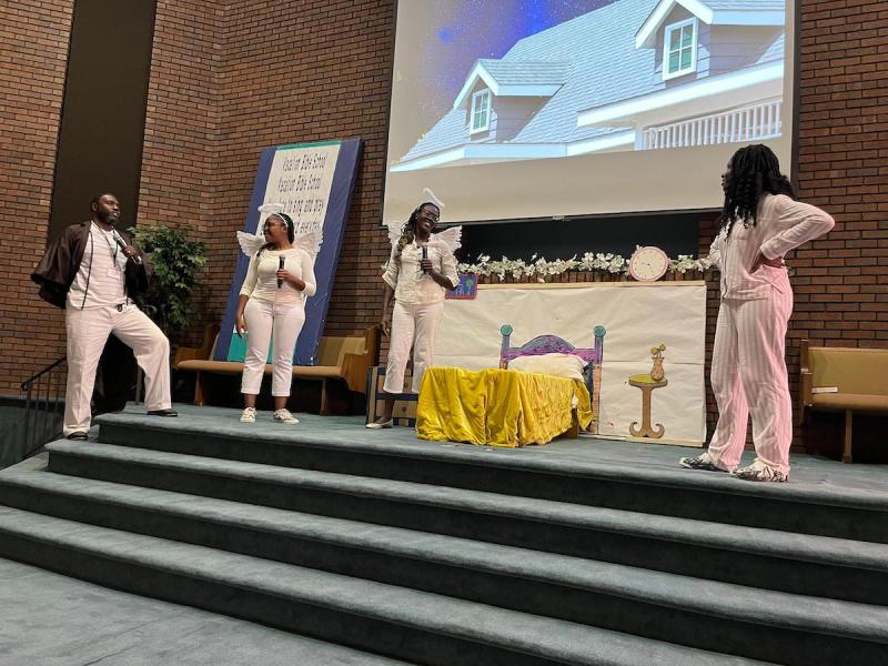 Students perform as part of the Vacation Bible School final play at University Park Church of Christ in Hyattsville, Maryland. (Hamil R. Harris/The Washington Informer)