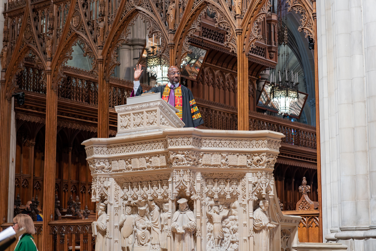 U.S. Sen. the Rev. Dr. Raphael Warnock, Georgia Democrat, preaches at the Washington National Cathedral on June 18 to celebrate Juneteenth. (Ja'Mon Jackson/The Washington Informer)