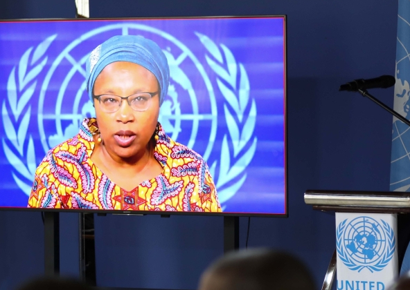 A speaker at the second International Day for Countering Hate Speech event organized by the United Nations office in Rwanda. (Courtesy photo)