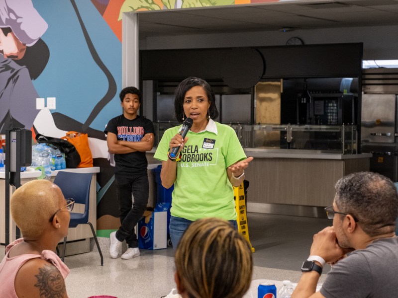 Former student Angela Alsobrooks (Class of 1989) speaks of the rich legacy of Benjamin Banneker Academic High School during the 40th-anniversary alumni reunion. (Ja'Mon Jackson/The Washington Informer)