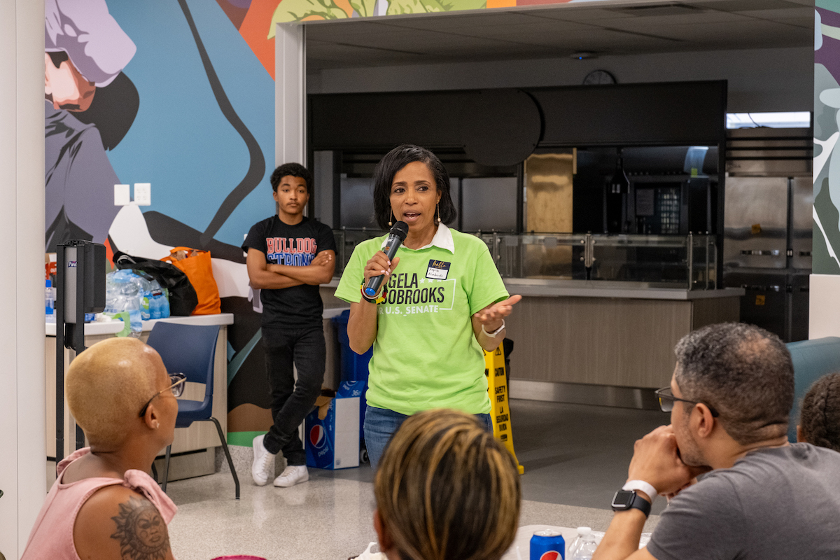 Former student Angela Alsobrooks (Class of 1989) speaks of the rich legacy of Benjamin Banneker Academic High School during the 40th-anniversary alumni reunion. (Ja'Mon Jackson/The Washington Informer)