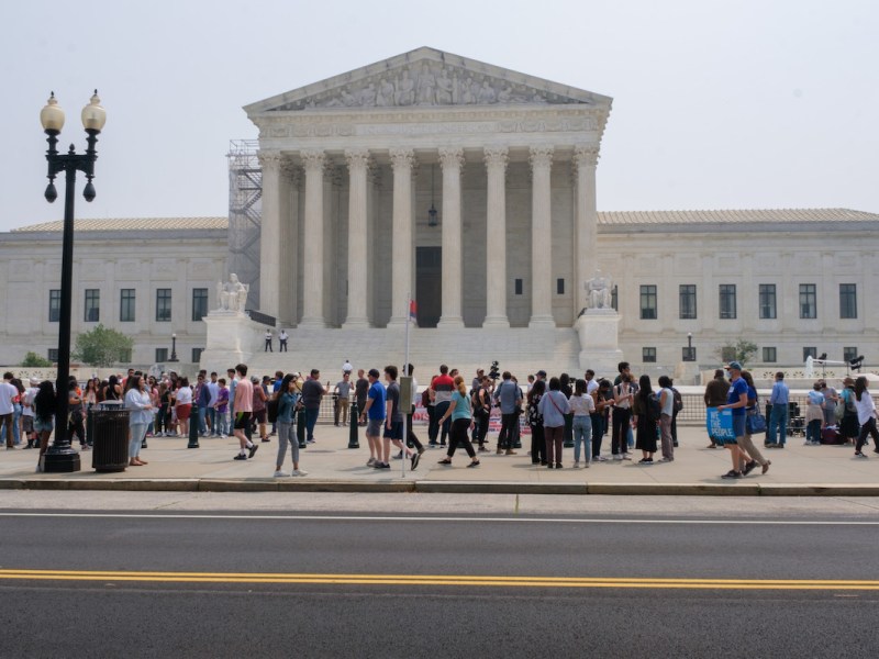 Students and protesters gather at the Supreme Court in Washington D.C., after the high court struck down affirmative action for college admissions. (Ja'Mon Jackson/The Washington Informer)
