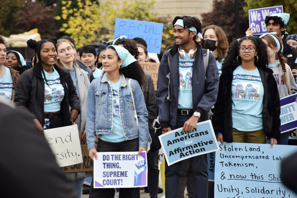 ProtestErs outside the Supreme Court during oral arguments in October 2022 (Maya Pottiger/Word In Black)