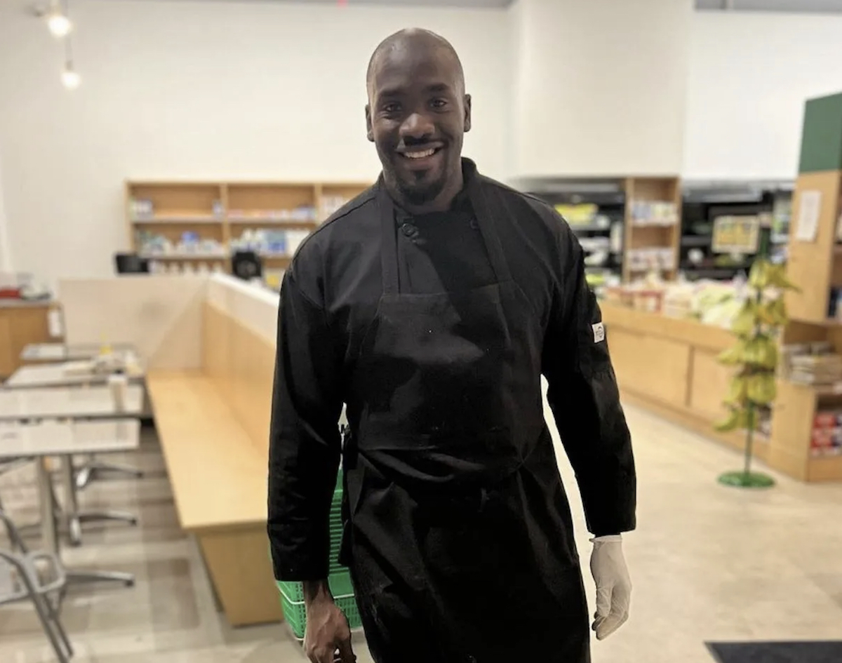 Darrell Gaston, owner of Ward 8's Kitchen Savages restaurant, spoke at the Black business expo sponsored by the Bowser administration.