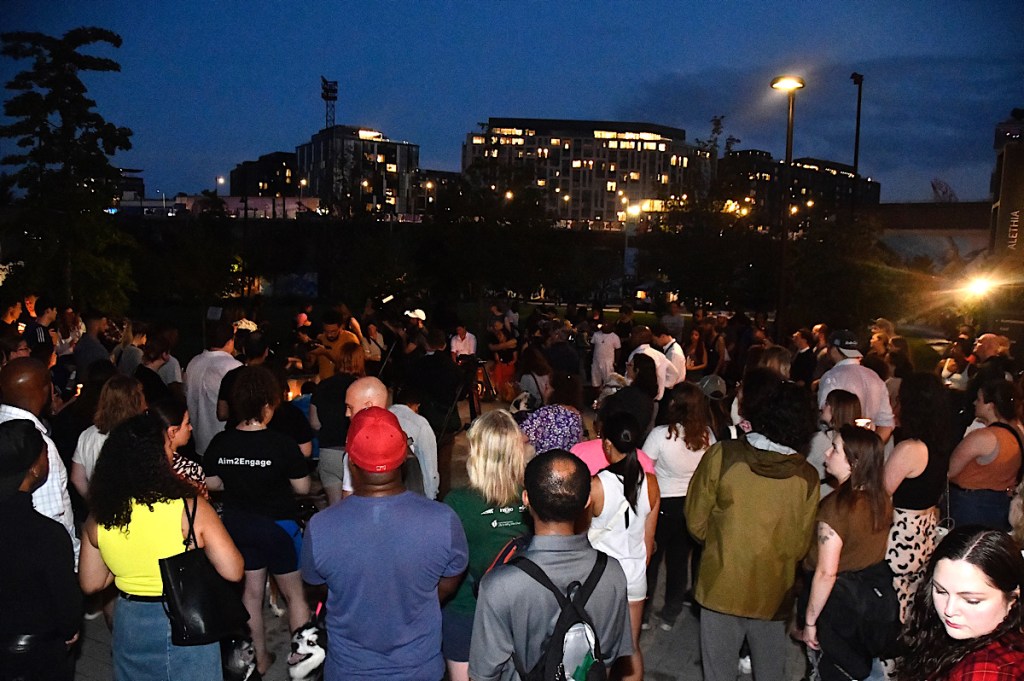 More than 50 community members from in and around Eckington gathered in support and mourning at Alethia Tanner Park. (Robert R. Roberts/The Washington Informer)
