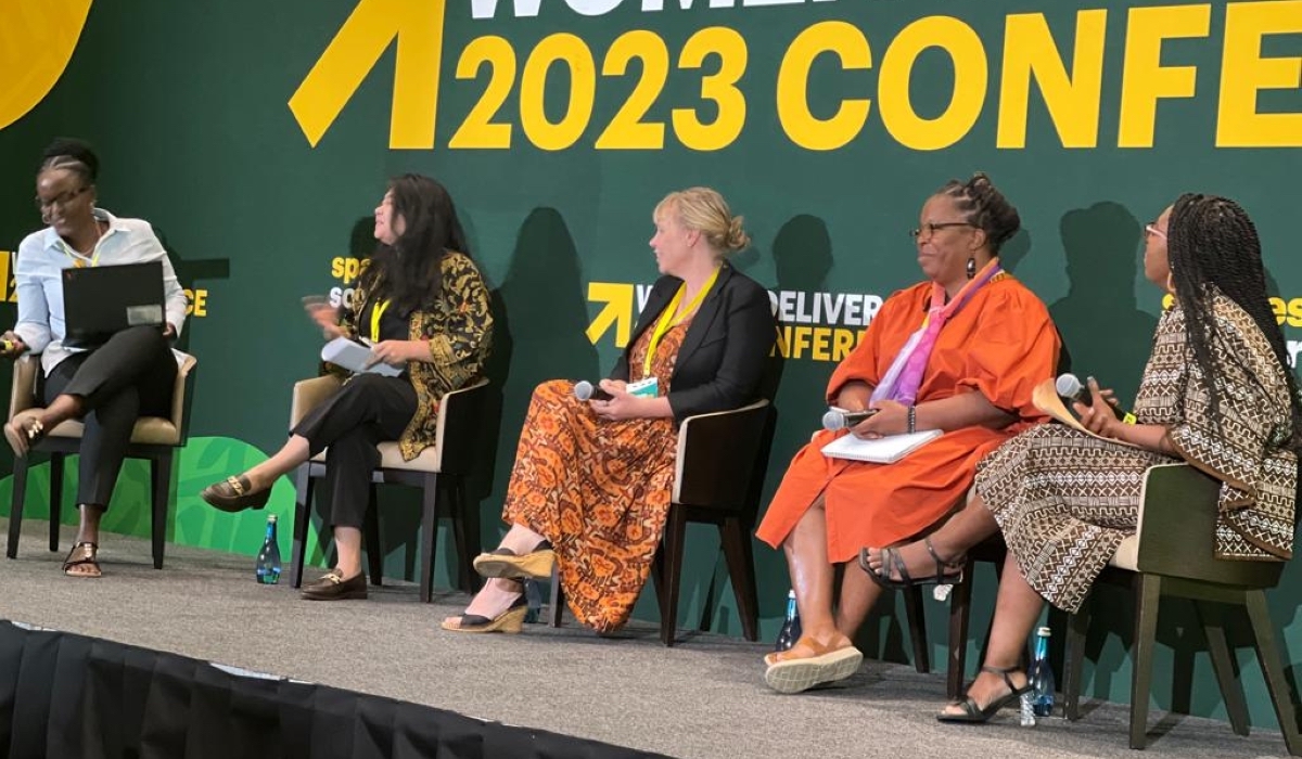 Panelists during a session at Women Deliver Conference on balancing access to care and care responsibilities among women health care workers (Courtesy of Oliver Mugwiza)