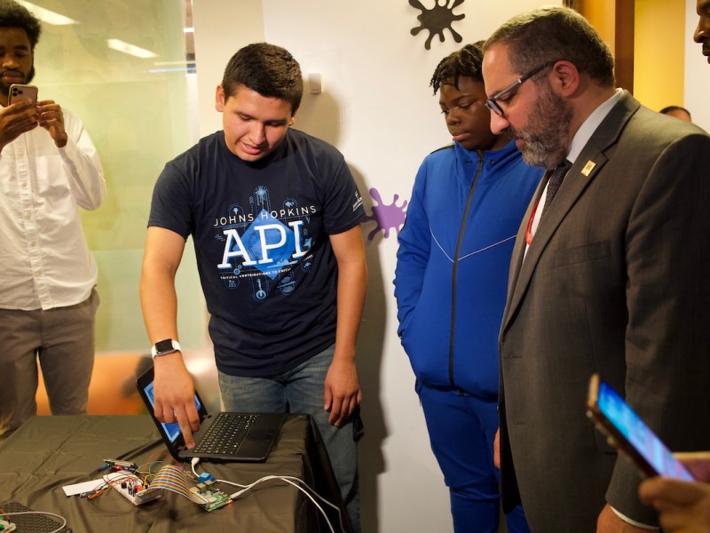 Emanuel Jimenez-Moreno Benjamin Banneker Academic High school (10th) explains his robotics project.