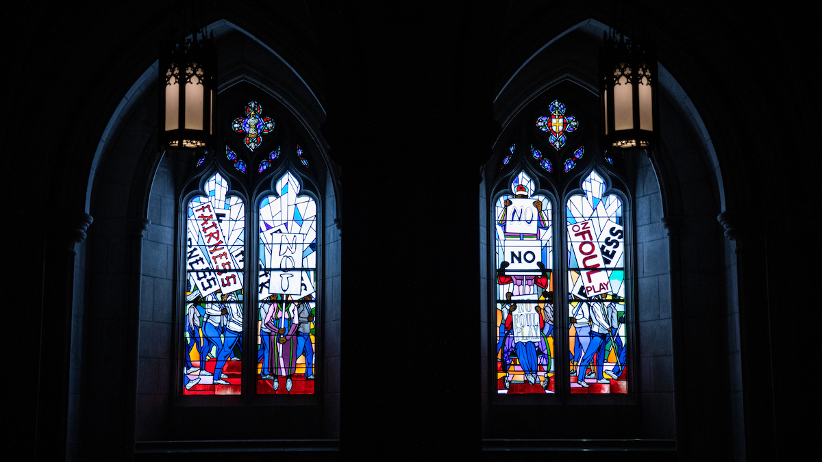 One of the two new racial-justice-themed stained glass windows at the Washington National Cathedral (Courtesy of the Washington National Cathedral)