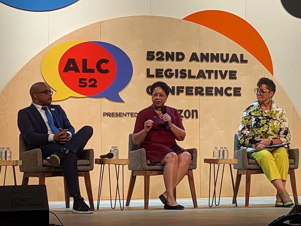 The HBCU Brain Trust president’s panel included (from left) Makola M. Abdullah, president of Virginia State University, Heidi M. Anderson, president of the University of Maryland Eastern Shore, and Suzanne Elise Walsh, president of Bennett College. (Brenda C. Siler/The Washington Informer)