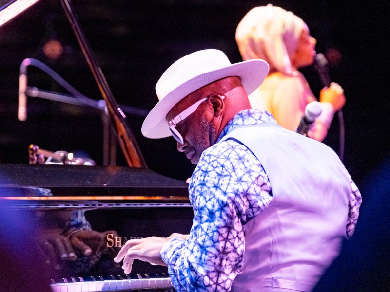 DC JazzFest Artist-in-Residence and pianist Orrin Evans was curator for the "Generations Series" at Arena Stage. He is backing vocalist Jazzmeia Horn. (Ja'Mon Jackson/The Washington Informer)