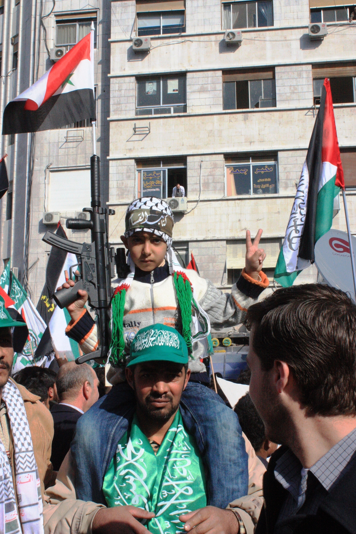 **FILE** Pro-Hamas demonstrators at a rally in Damascus Syria in December 2008 during the Israel-Gaza conflict (Thephotostrand via Wikimedia Commons)