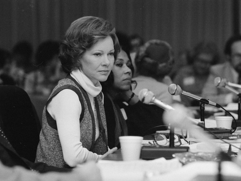 **FILE** Rosalynn Carter chairs mental health hearings in 1978. (U.S. National Archives and Records Administration via Wikimedia Commons)
