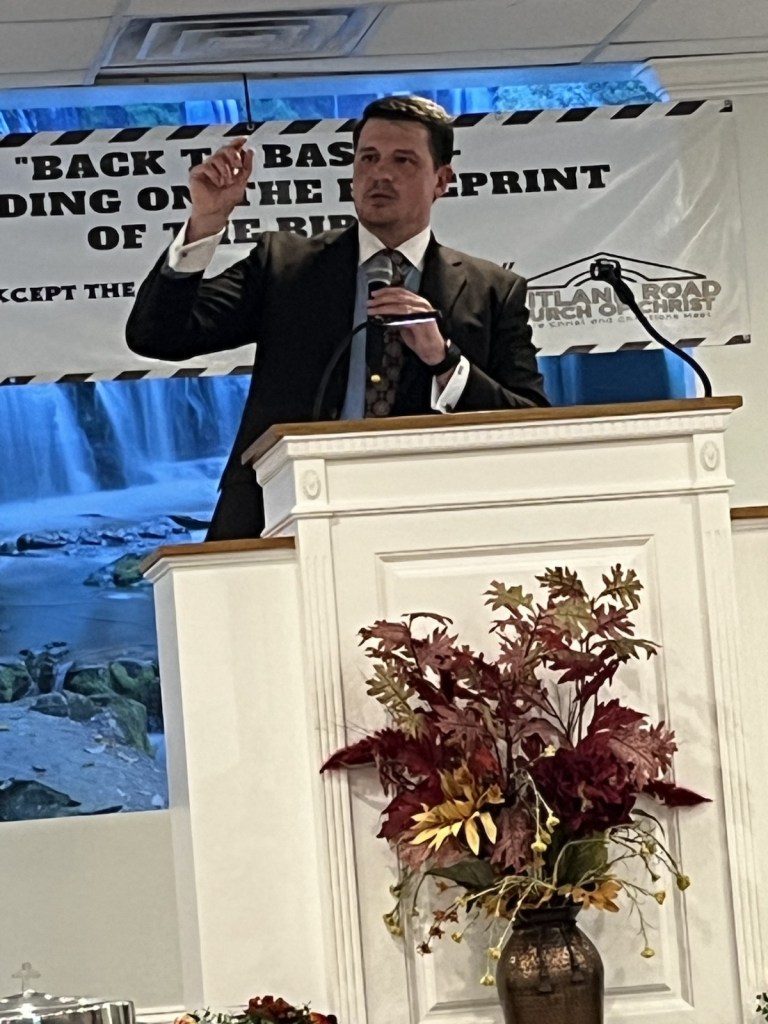 Minister Donald Ballard III preaches at Suitland Road Church of Christ during the 2023 Mid-Atlantic Fall Gospel Meeting. (Hamil R. Harris/The Washington Informer)