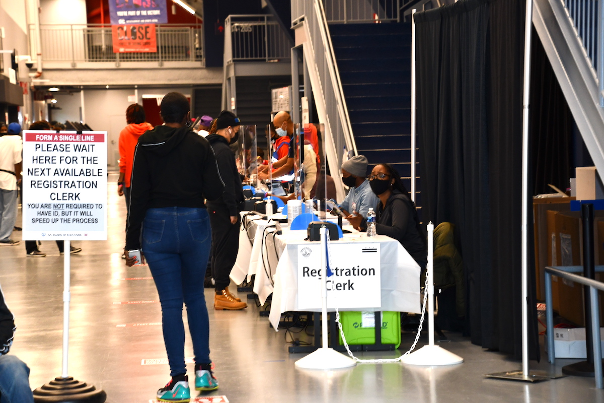 **FILE** D.C. residents register to vote at the Entertainment and Sports Arena in Southeast. (WI photo)