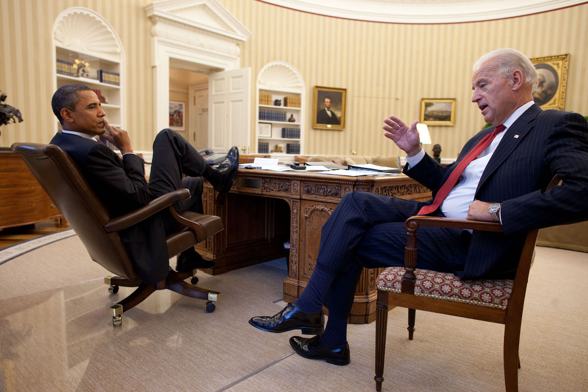 **FILE** President Barack Obama talks with Vice President Joe Biden in the Oval Office, Nov. 3, 2010. (Official White House Photo by Pete Souza)