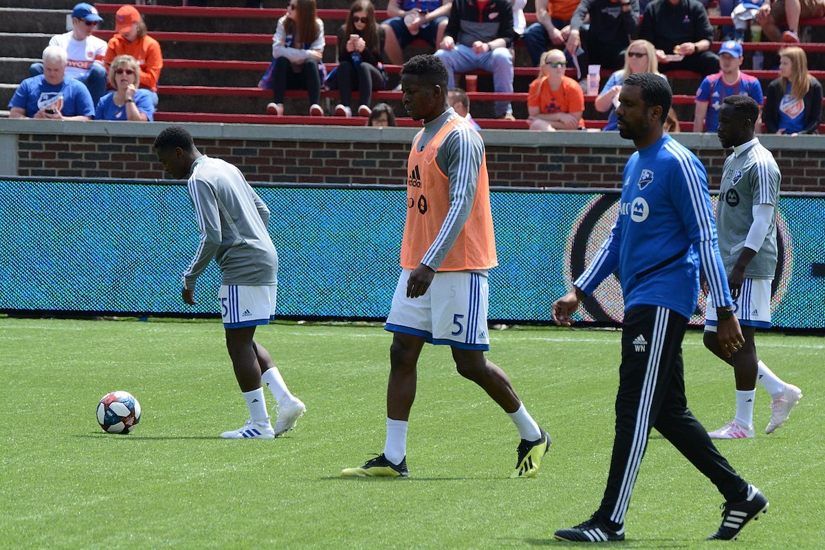 **FILE** Wilfried Nancy (second from right) is the first Black head coach to win the MLS Cup presented by Audi. (Hayden Schiff via Wikimedia Commons)