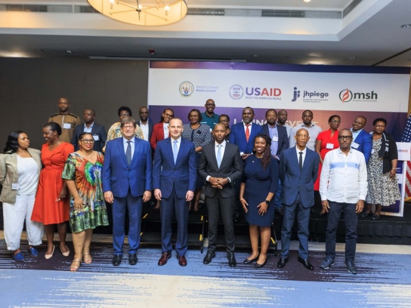 Officials pose for a group photo as USAID announced two projects for Rwanda’s healthcare systems: Ireme (Quality) and Tubeho (Let’s live), on Dec. 8 in Kigali. (Courtesy photo)