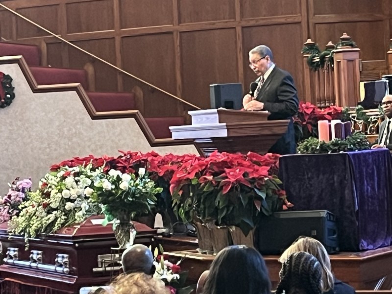 The Rev. Wallace Charles Smith delivers the eulogy during Maudine Cooper’s funeral at Shiloh Baptist Church on Dec. 15. (Hamil R. Harris/The Washington Informer)