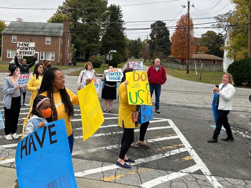 Pointer Ridge community members protest the planned closing of their neighborhood school. PGCPS CEO Millard House announced the school will remain open and host a regional autism center. (Anthony Tilghman/The Washington Informer)