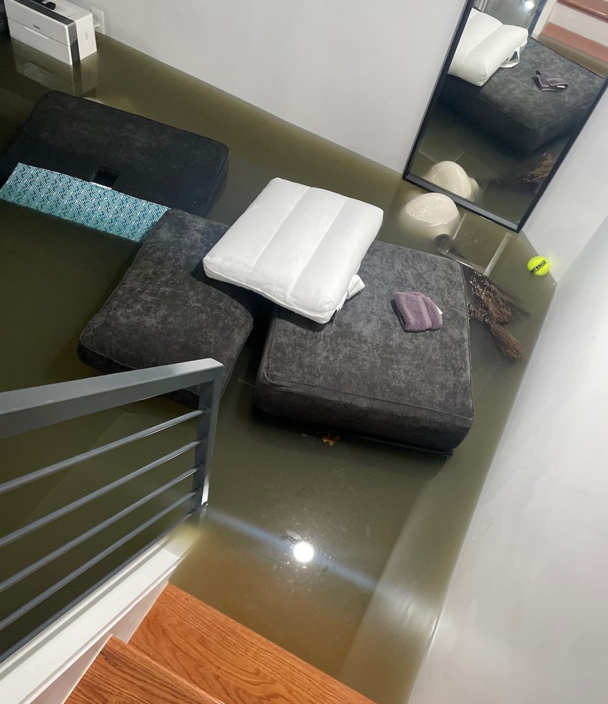 Wastewater fills the basement in Kayla Smith’s home on Southern Avenue SE after a nearby sewer main collapsed on Jan. 15. (Courtesy of Kayla Smith)
