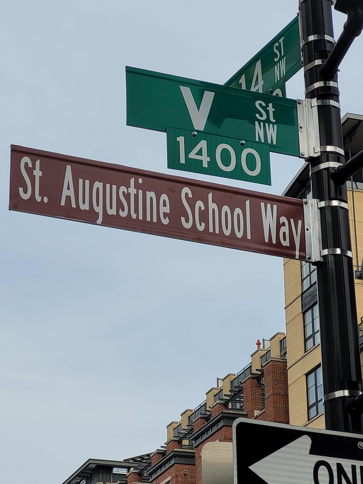 The 1400 block of V Street NW in D.C. has been renamed as St. Augustine School Way in honor of the oldest Catholic School in the city that was dedicated to educating Black students. (Courtesy photo)