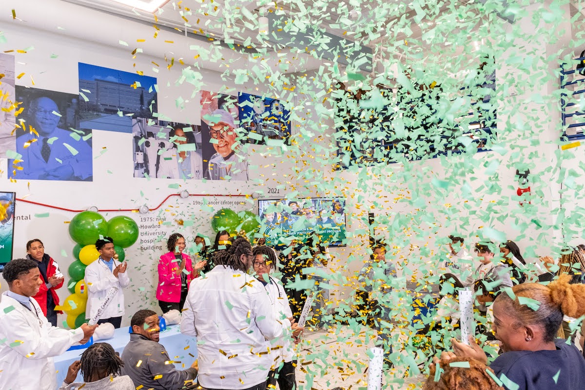 D.C. Mayor Muriel Bowser, students and District leaders, celebrate the kickoff of the application season to the 2024 Marion Barry Summer Youth Employment Program, which is celebrating its 45th year. (Ja’Mon Jackson/The Washington Informer)