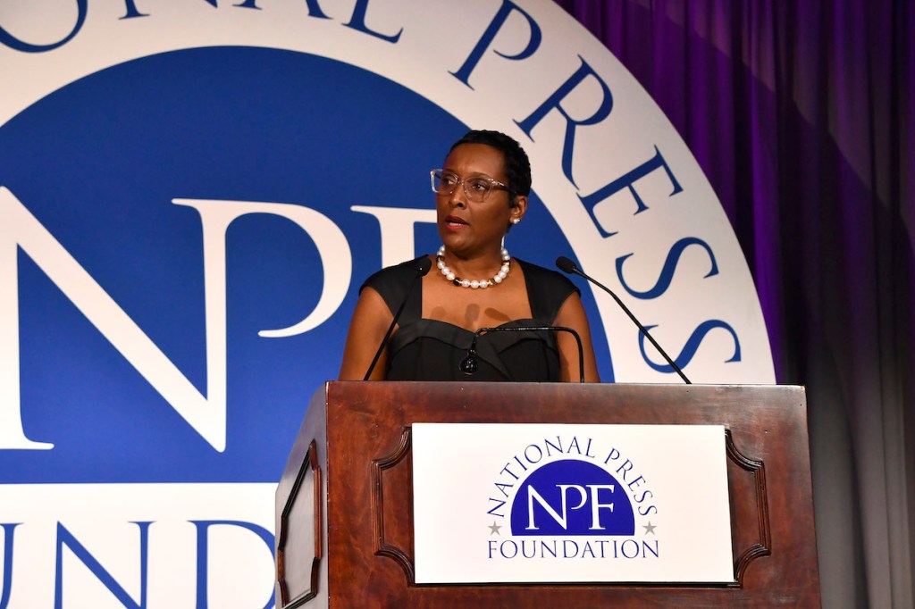 McClatchy Vice President Monica Richardson receives the Editor of the Year Award at the National Press Foundation’s 41st annual awards dinner celebrating excellence in journalism on Feb. 15 at the Ritz Carlton in Washington, D.C. (Robert R. Roberts/The Washington Informer)