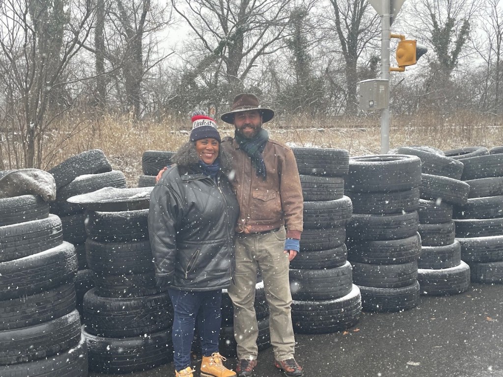 Dolly Davis, president of the Pope Branch Restoration Alliance, and Anacostia Riverkeeper Trey Sherard at this year's Martin Luther King Jr. Day cleanup in Pope Branch Park (Courtesy photo)
