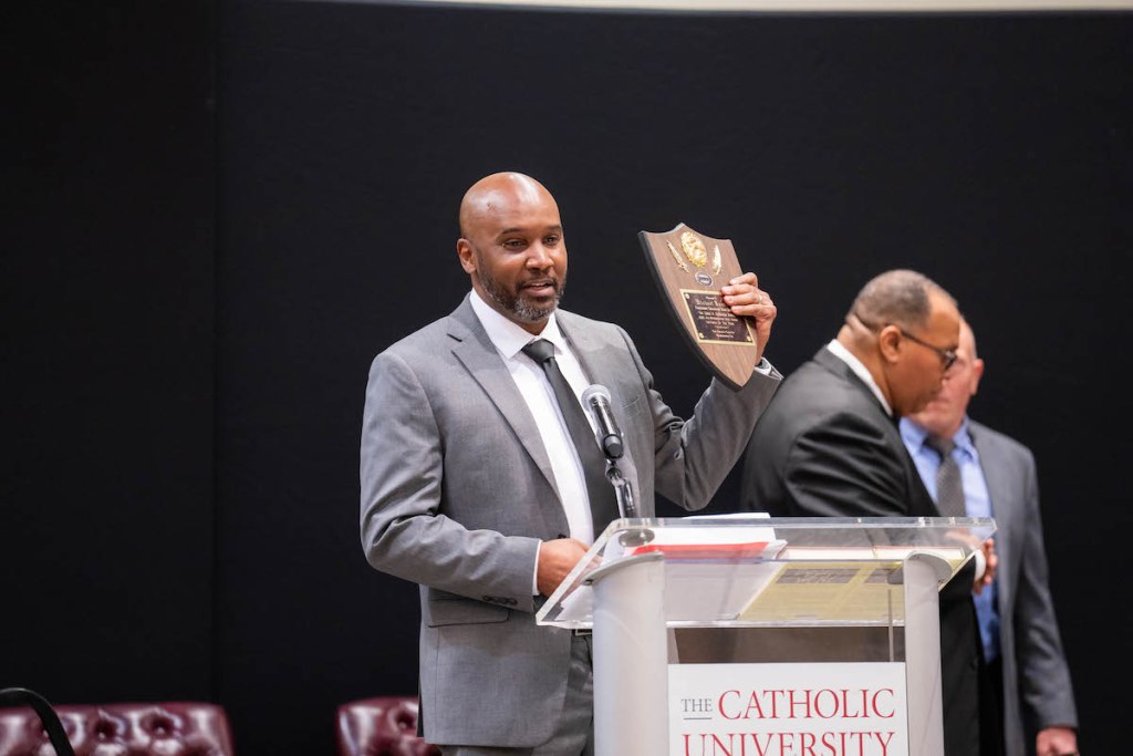 Mike Hunter, coach at Friendship Collegiate, receives the Pigskin Club of Washington for the High School All-Metropolitan Co-Coach of the Year Award. As the Knights' head coach, the team won the DC State Athletic Association (DCSAA) Class AA Championship in 2016, 2018, 2019, 2022 and 2023. (Abdullah Konte/The Washington Informer)