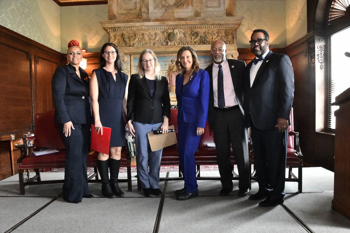 Panelists from the Gun Violence Summit (from left): Dr. Tyreese McAllister, Professor Bianca Bersani, Lindsay Nichols, Prince George’s County Council Chair Jolene Ivey (D-District 5), Congressman Glen Ivey (D-District 4) and moderator Dr. Joseph Richardson. (Robert R. Roberts/The Washington Informer)